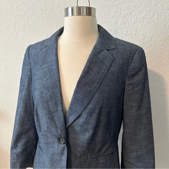 The Limited S Cropped Denim/Chambray 3/4 Sleeve Heathered Suit Jacket Blazer - Picture 2 of 10